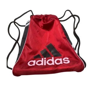 Adidas Sports Bag 14” X 17” Red Black White Stripes Nylon Backpack Y2k